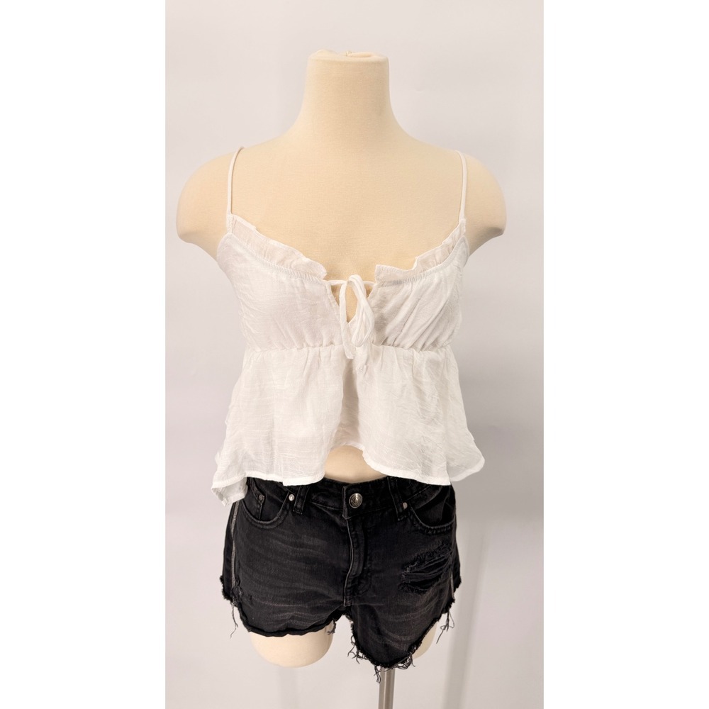 Streetwear Society Cami Top Womens Size S White Ruffle Smocked Boho Summer
